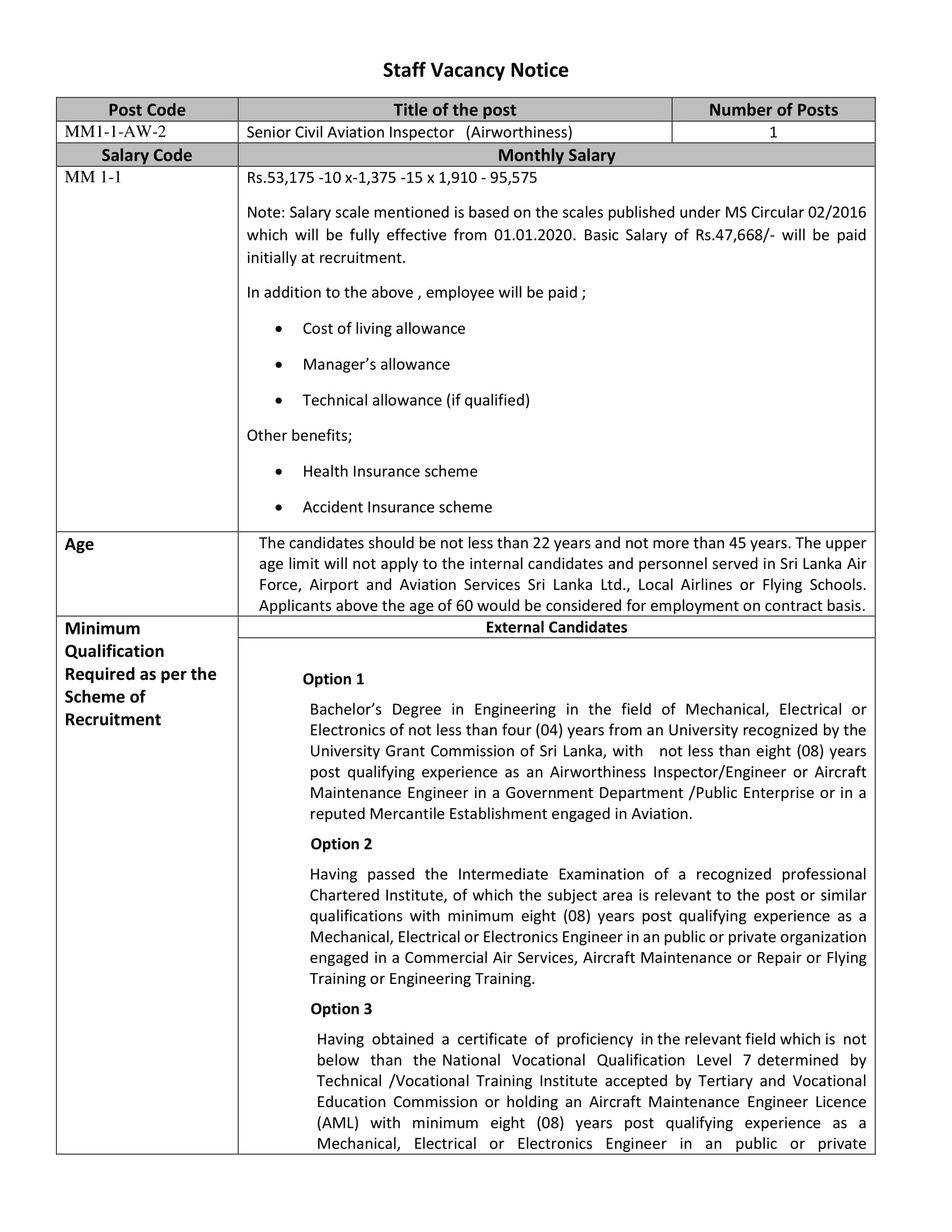 Senior Civil Aviation Inspector (Airworthiness) - Civil Aviation Authority